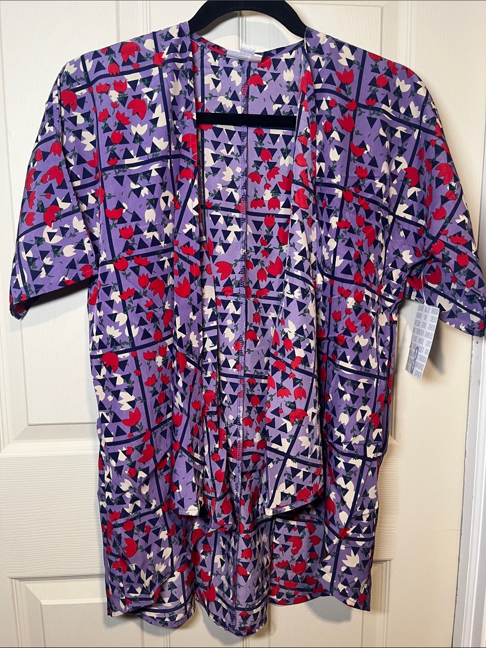 LuLaRoe Kids Lavender Purple Floral & Geometric Swim Coverup with Red Accents